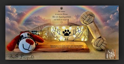 Beleuchtete Geschenkflasche Hund Erinnerung Regenbogenbrücke